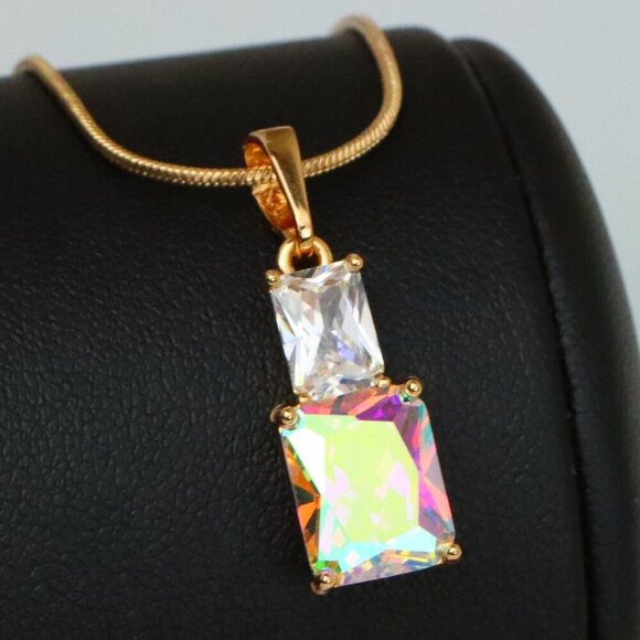 "Radiant Rainbow Pendant with Gold-Plated Brass – Elegant Sparkle, XPPT1804 - Picture 1 of 13